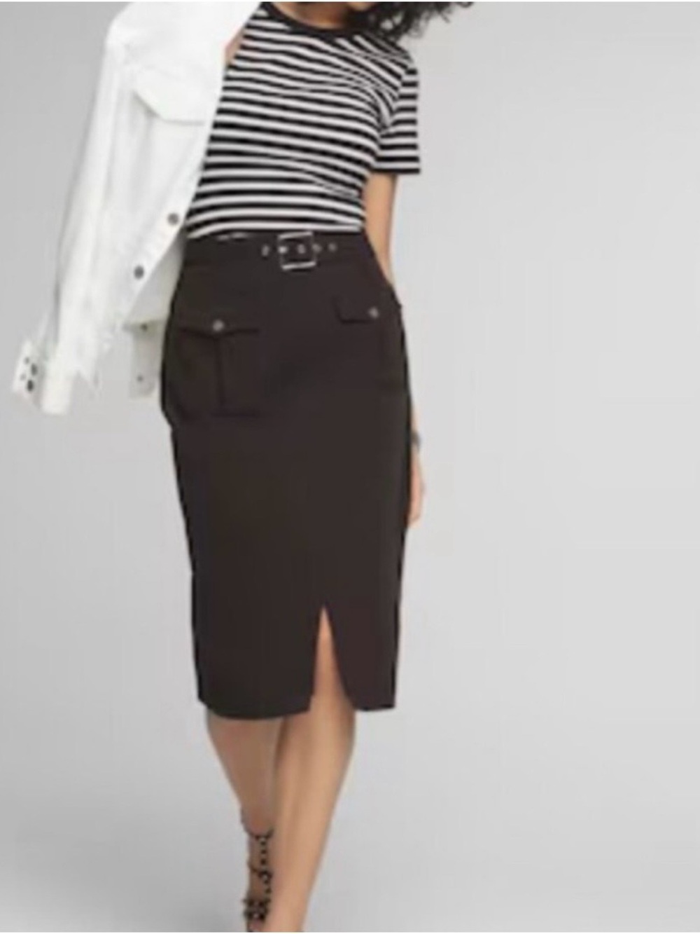 WHBM White House Black Market Black Belted Cargo Pocket Pencil Skirt - NWT